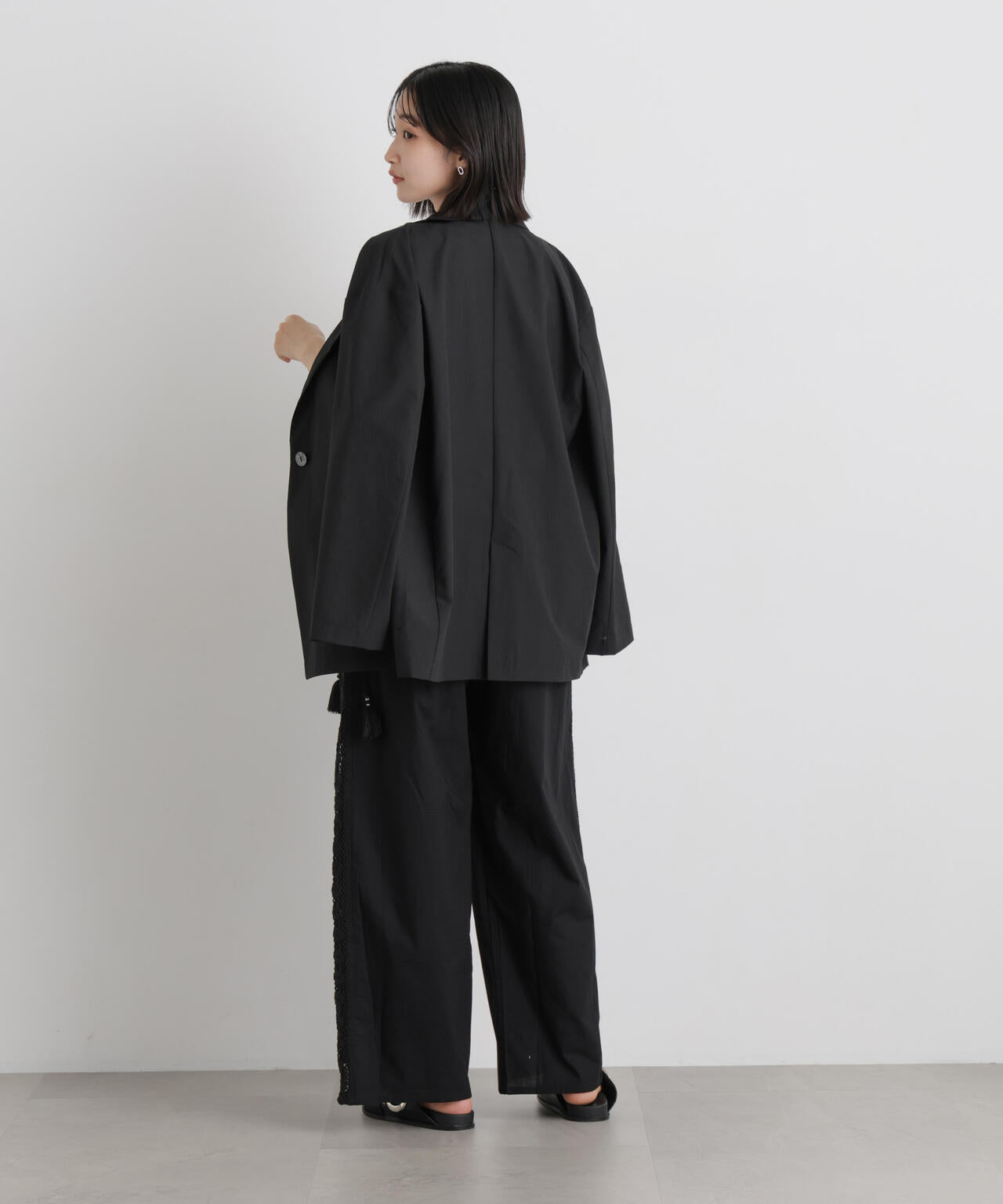 made in INDIA サイドレースワイドパンツ