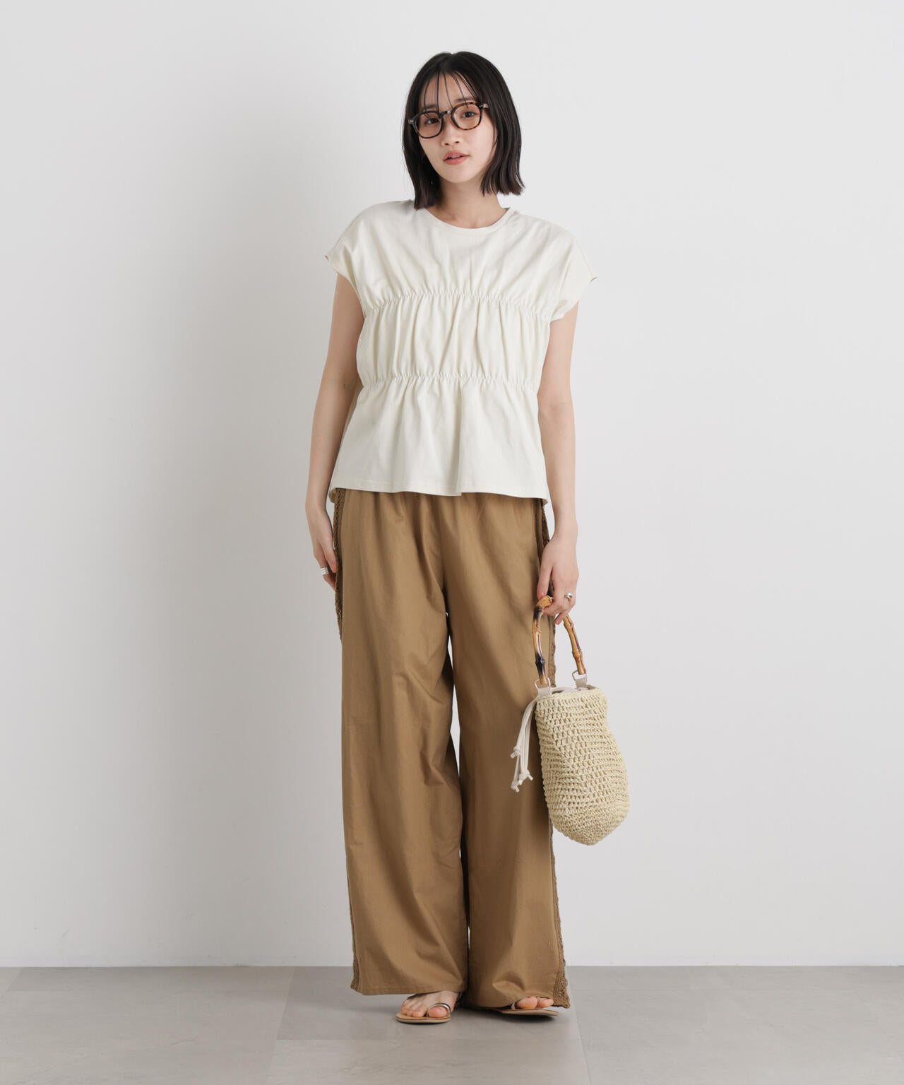 made in INDIA サイドレースワイドパンツ