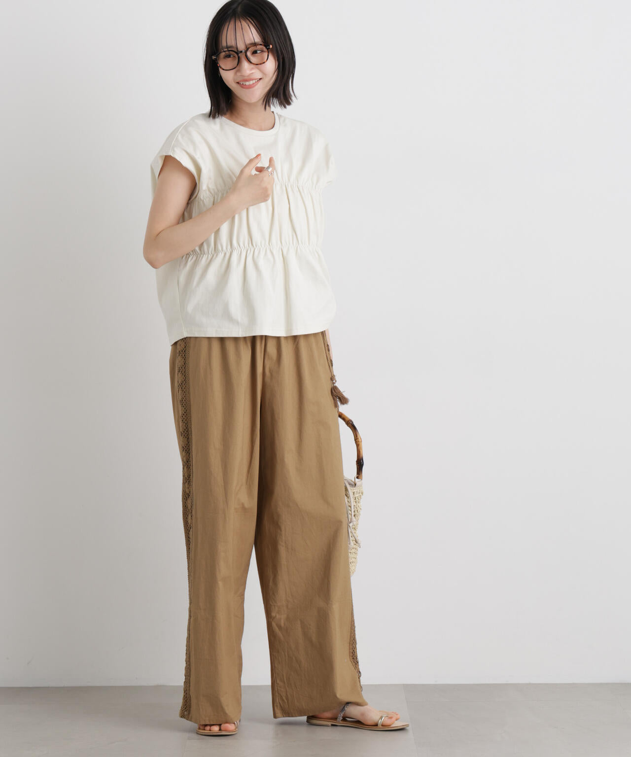 made in INDIA サイドレースワイドパンツ