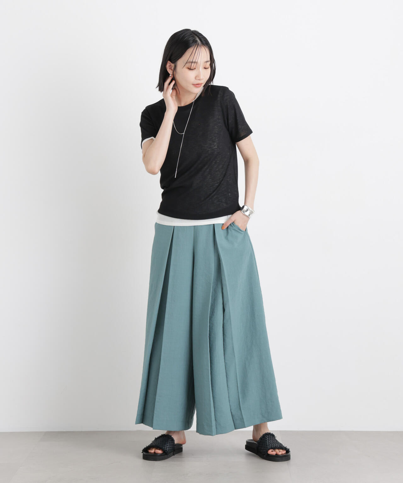 タンブラーブッチャーボックスプリーツワイドパンツ(セットアップ可)