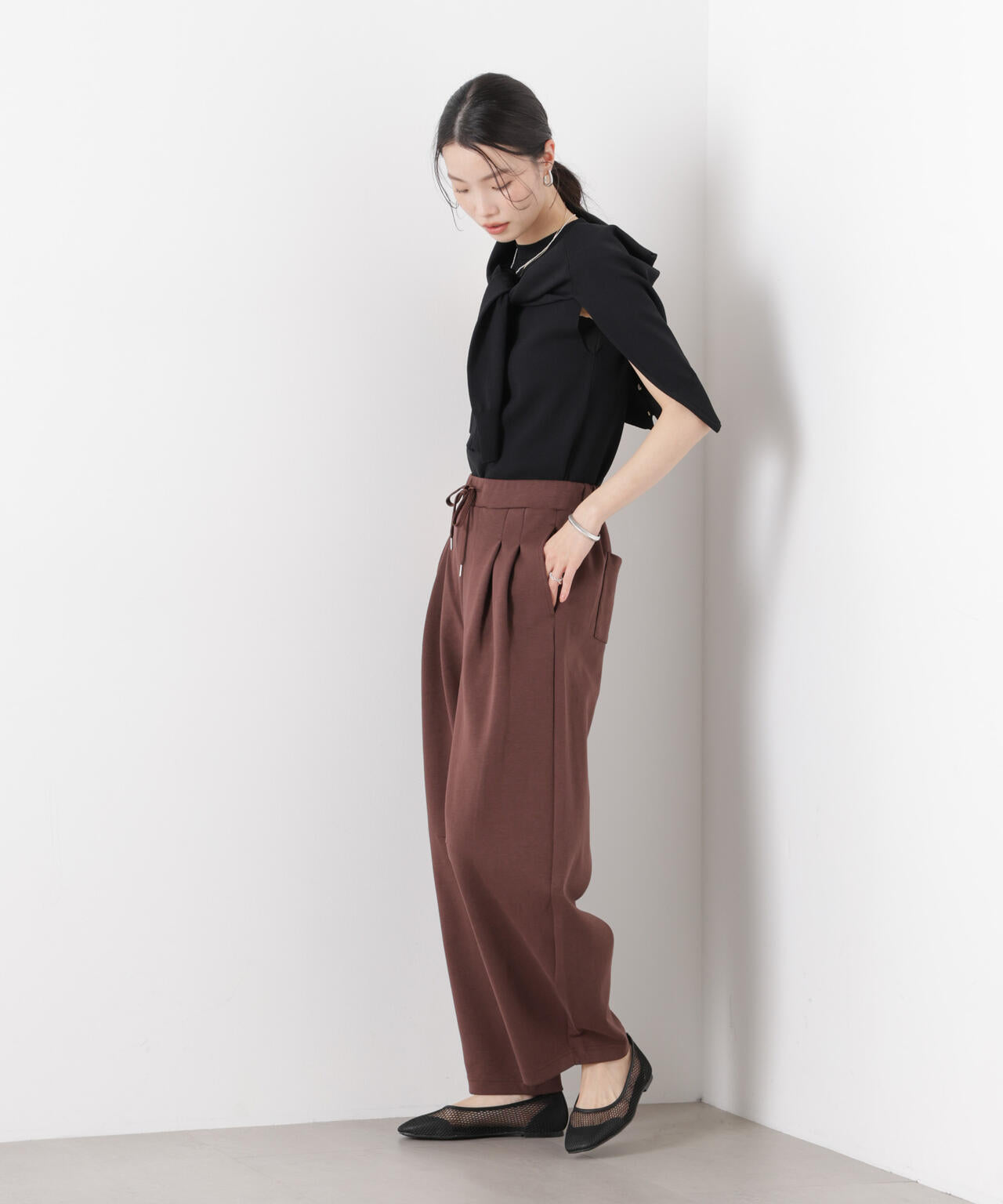 接触冷感ダンボールカットカーブシルエットパンツ(セットアップ可)