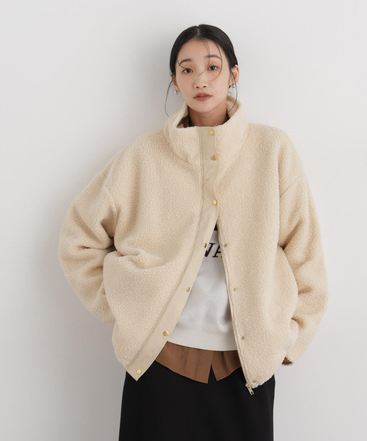 WEB限定/スタンドカラージップボアブルゾン