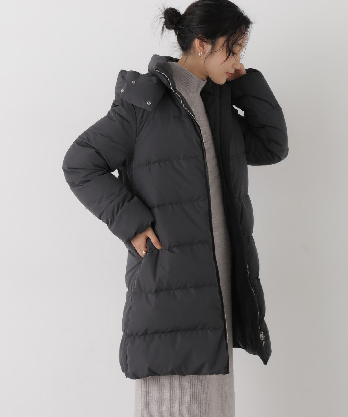 ALLIED FEATHER+DOWN 撥水加工 フードロングダウンコート