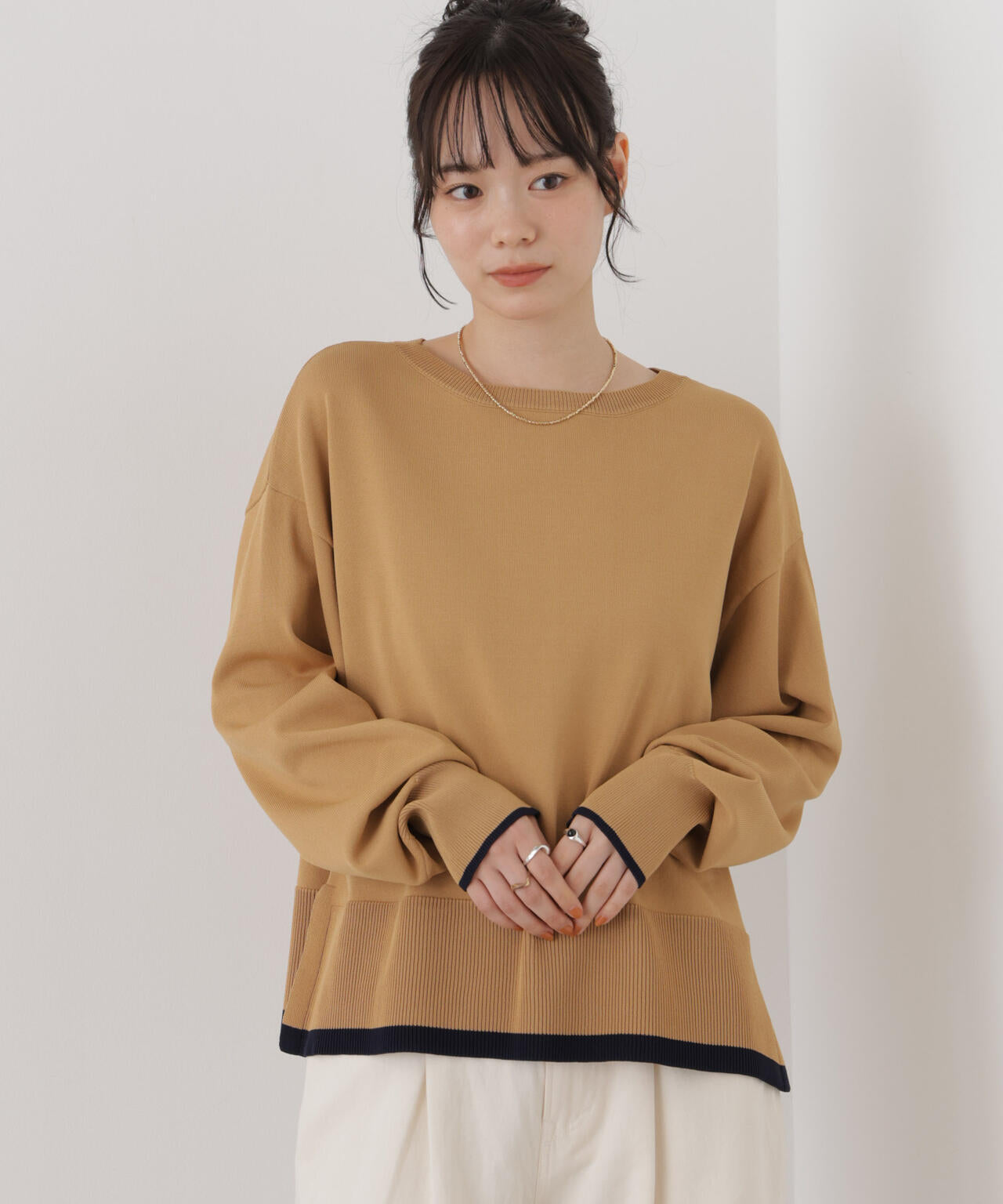 洗濯機洗可配色ボートネックワイドトップス