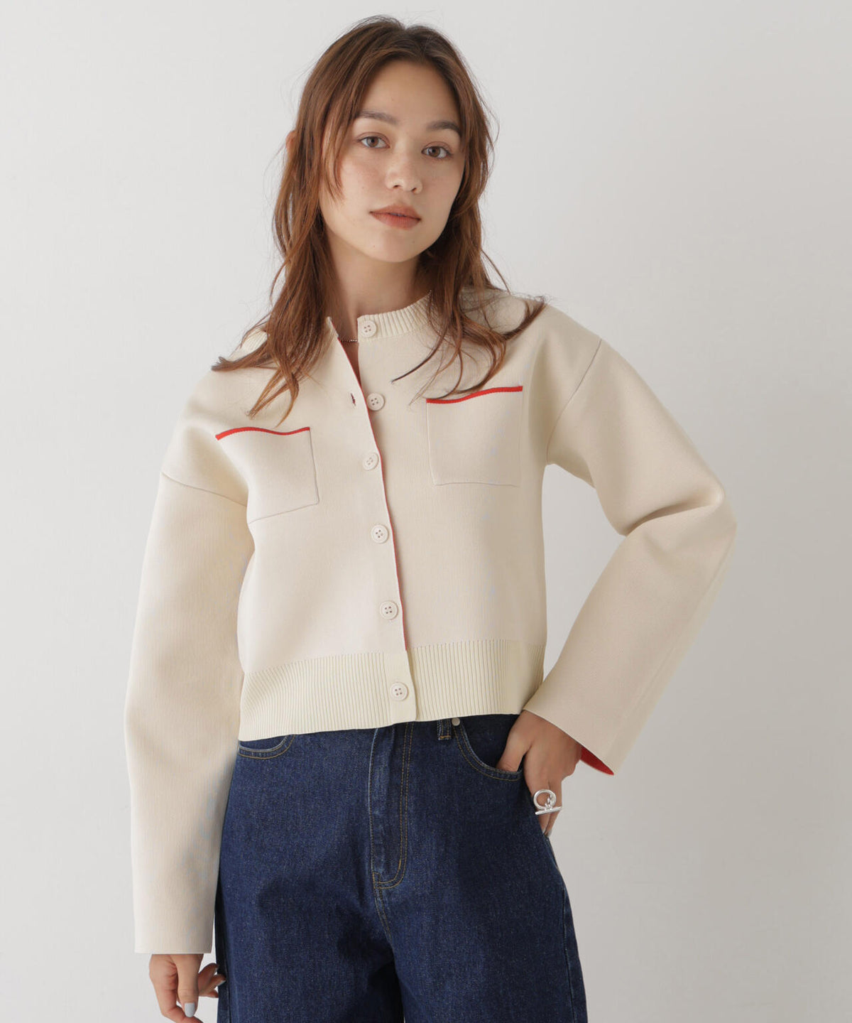 WEB限定/スポンディッシュＷフェイスバイカラーニットカーディガン