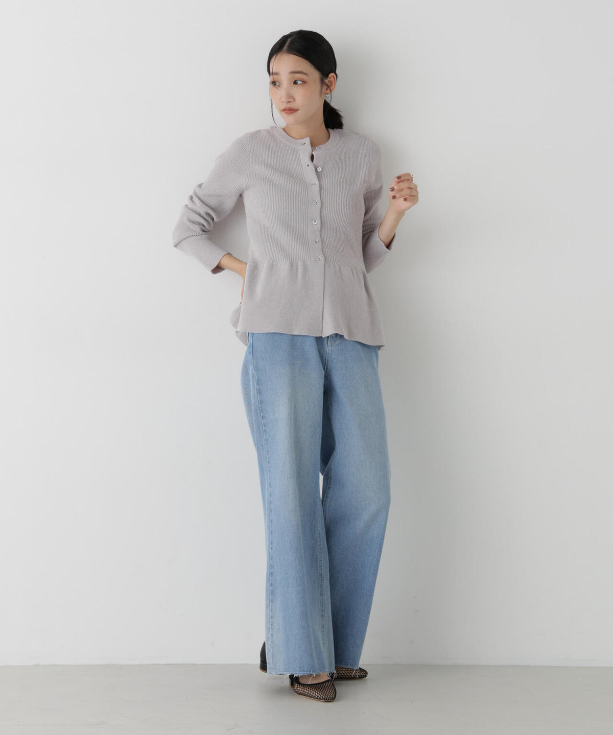 前後2wayペプラムシルエットベロアモールニット