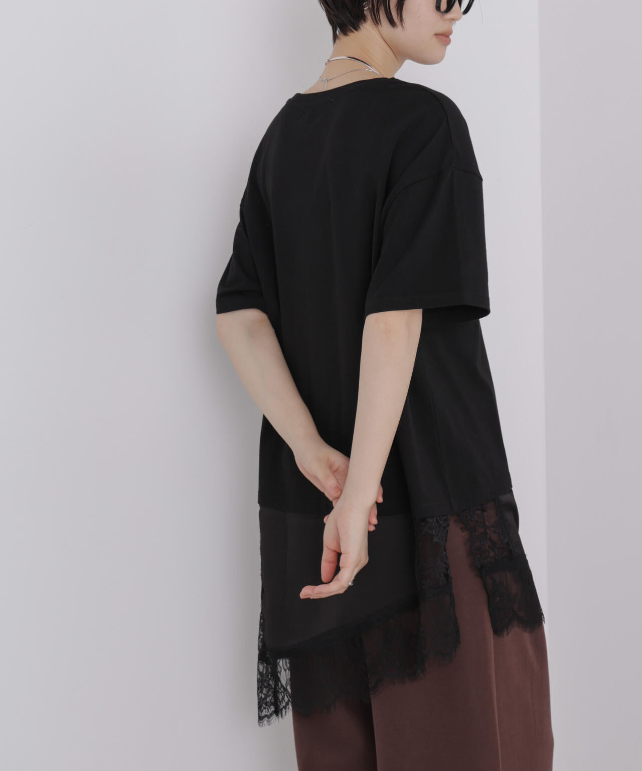 アシメレースヘムドッキングカットトップス
