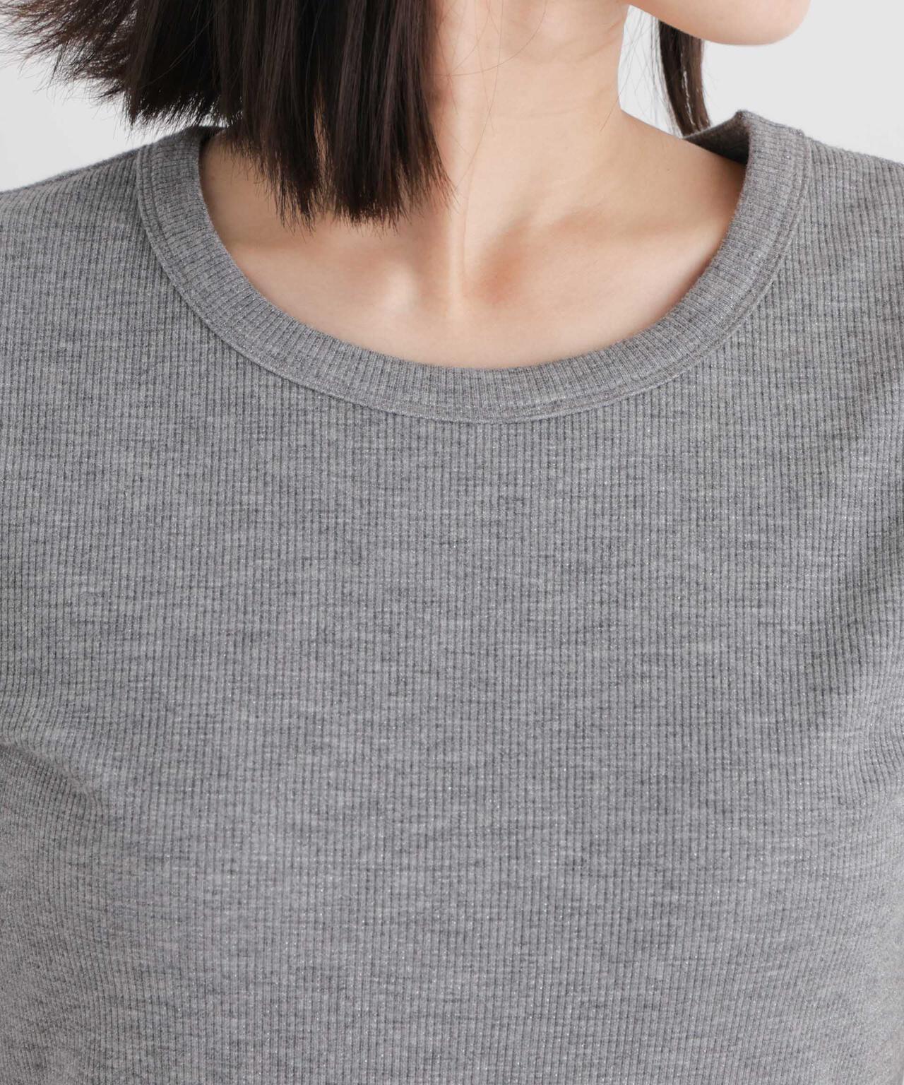 ラメリブカットクルーネックTシャツ