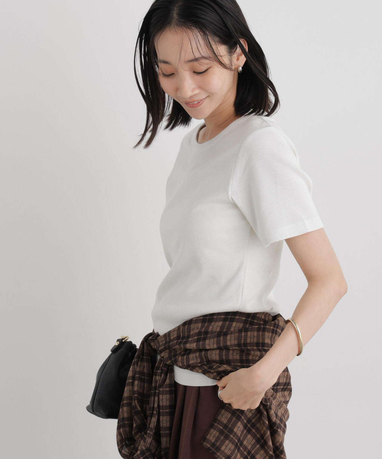 ラメリブカットクルーネックTシャツ
