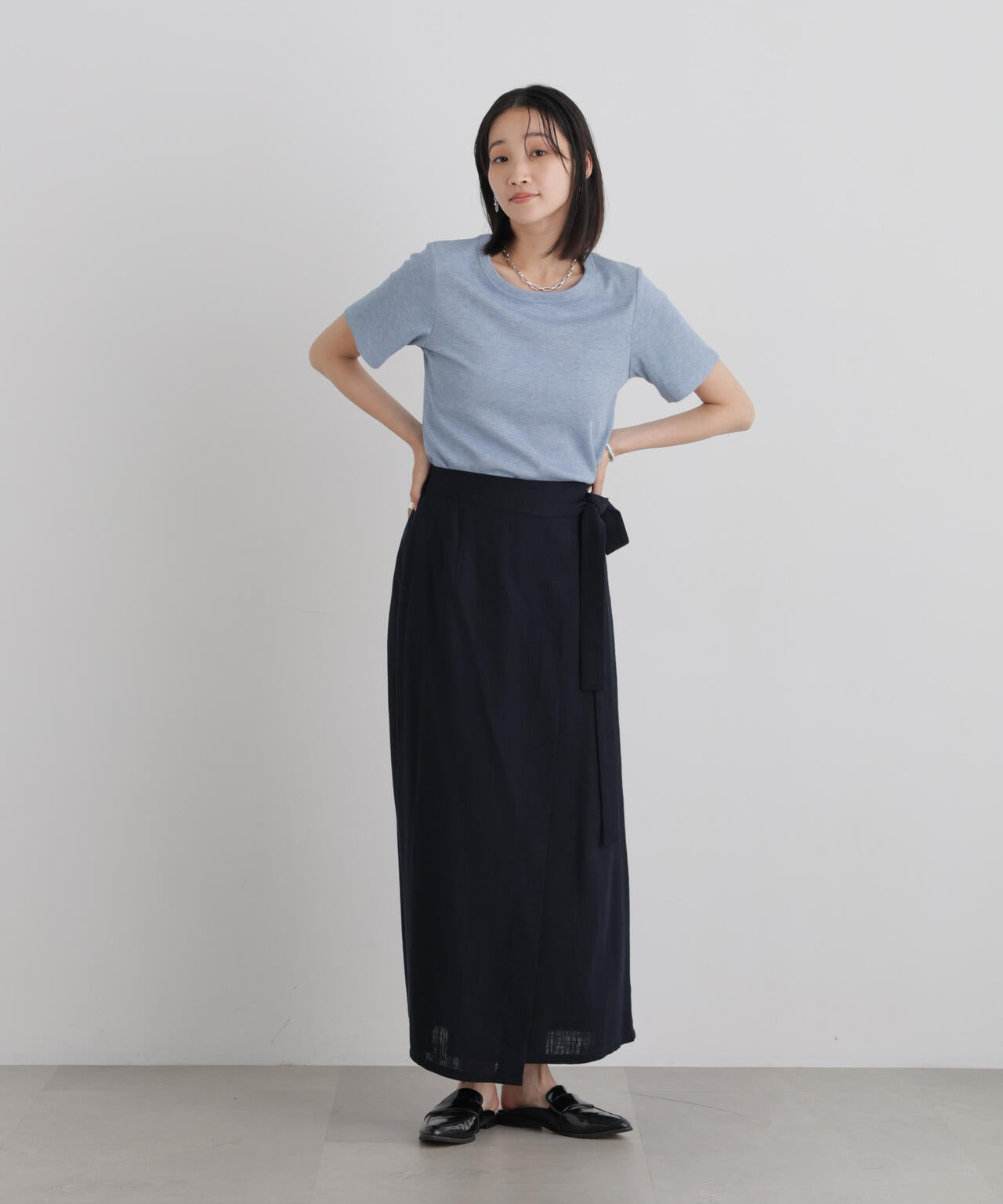 ラメリブカットクルーネックTシャツ