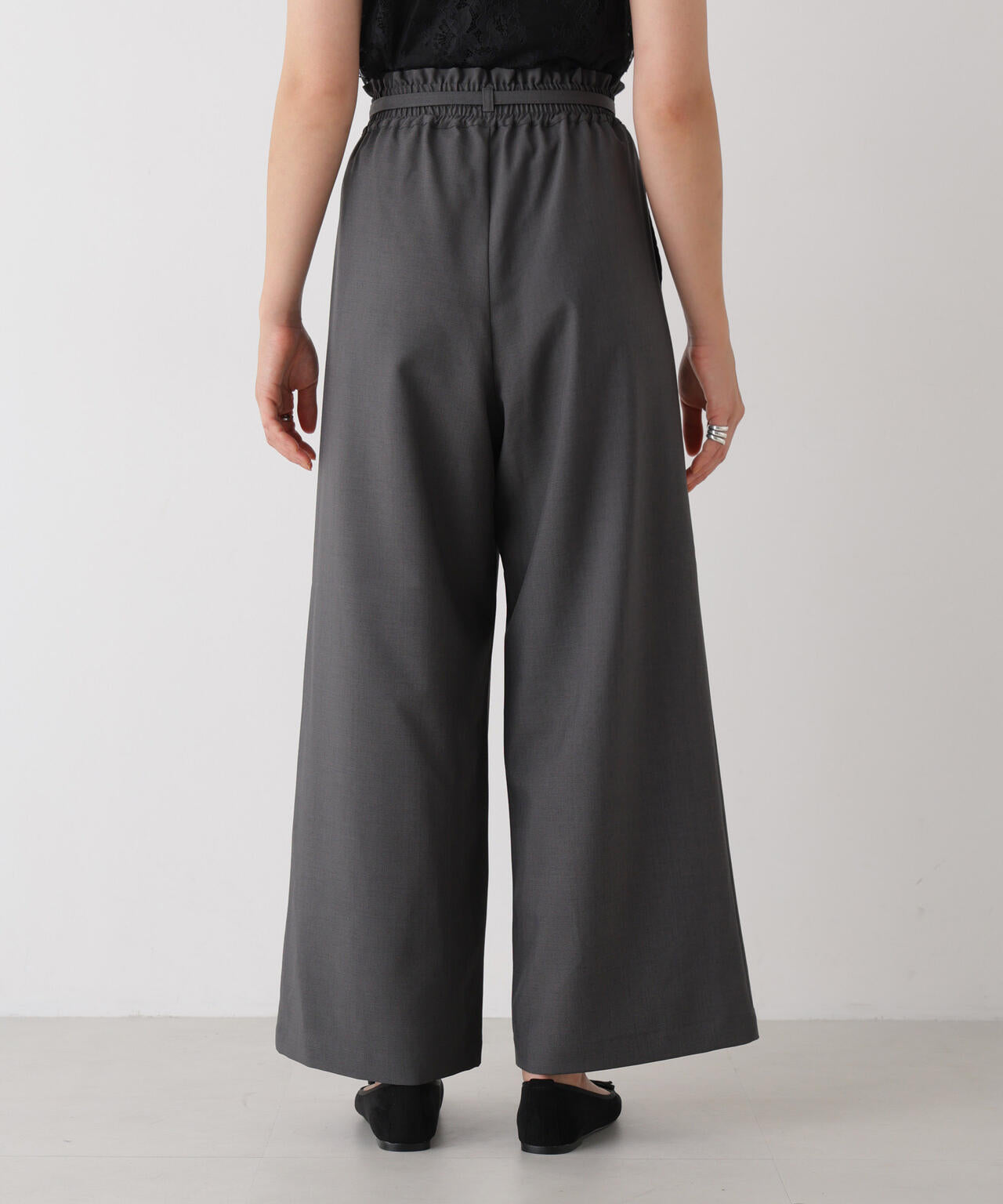 ベルト付きツイルワイドパンツ(セットアップ可)