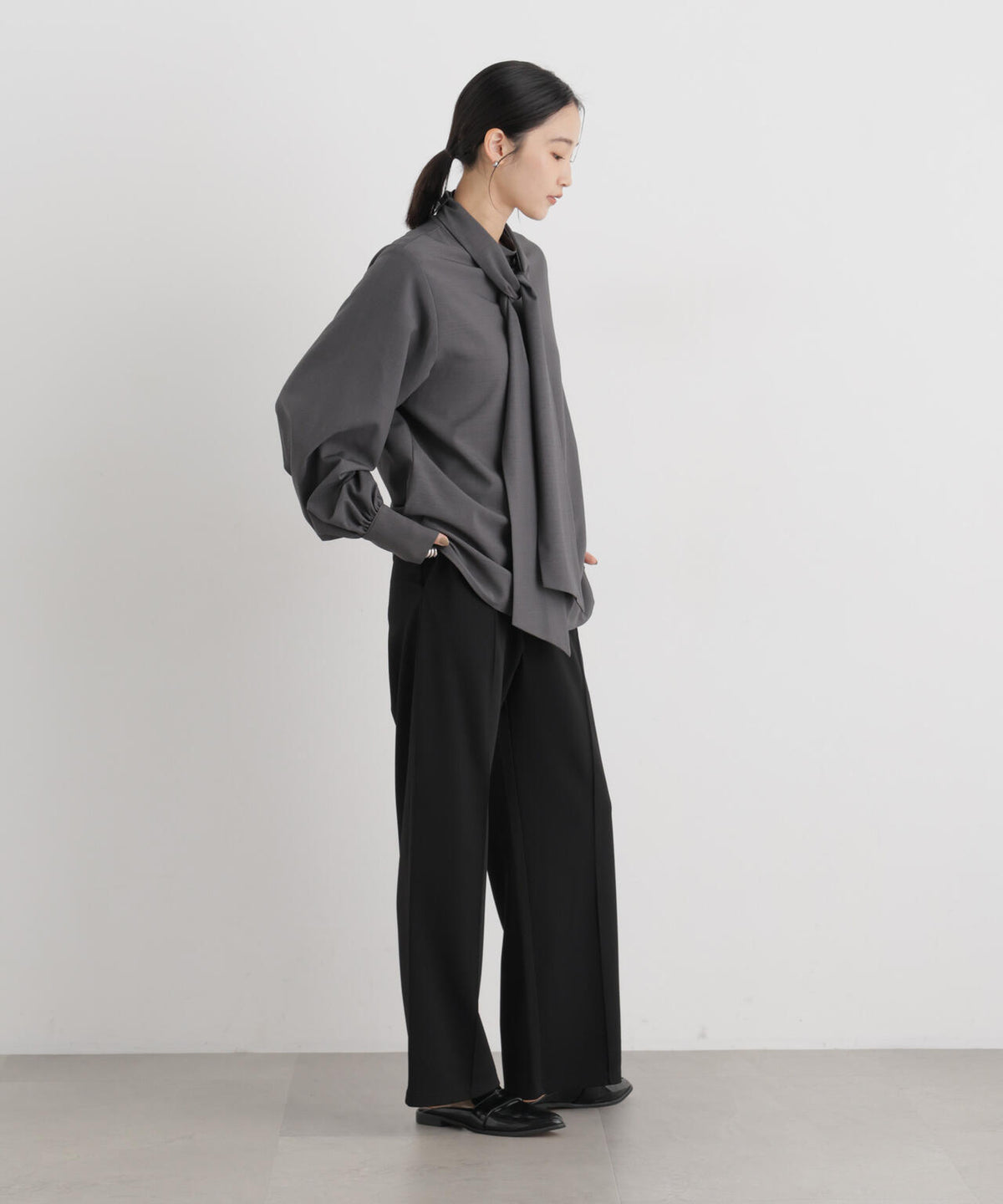 ストレッチカットジョーゼットイージーワイドパンツ(セットアップ可)