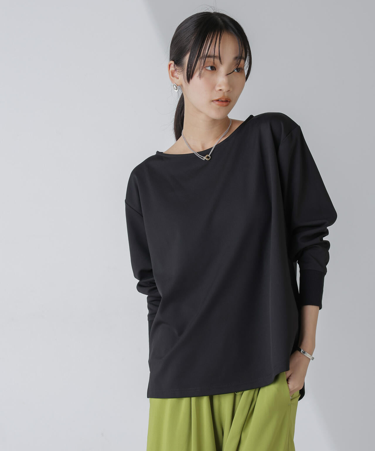 WEB限定/リブ付きれい見えジョーゼットカットソー
