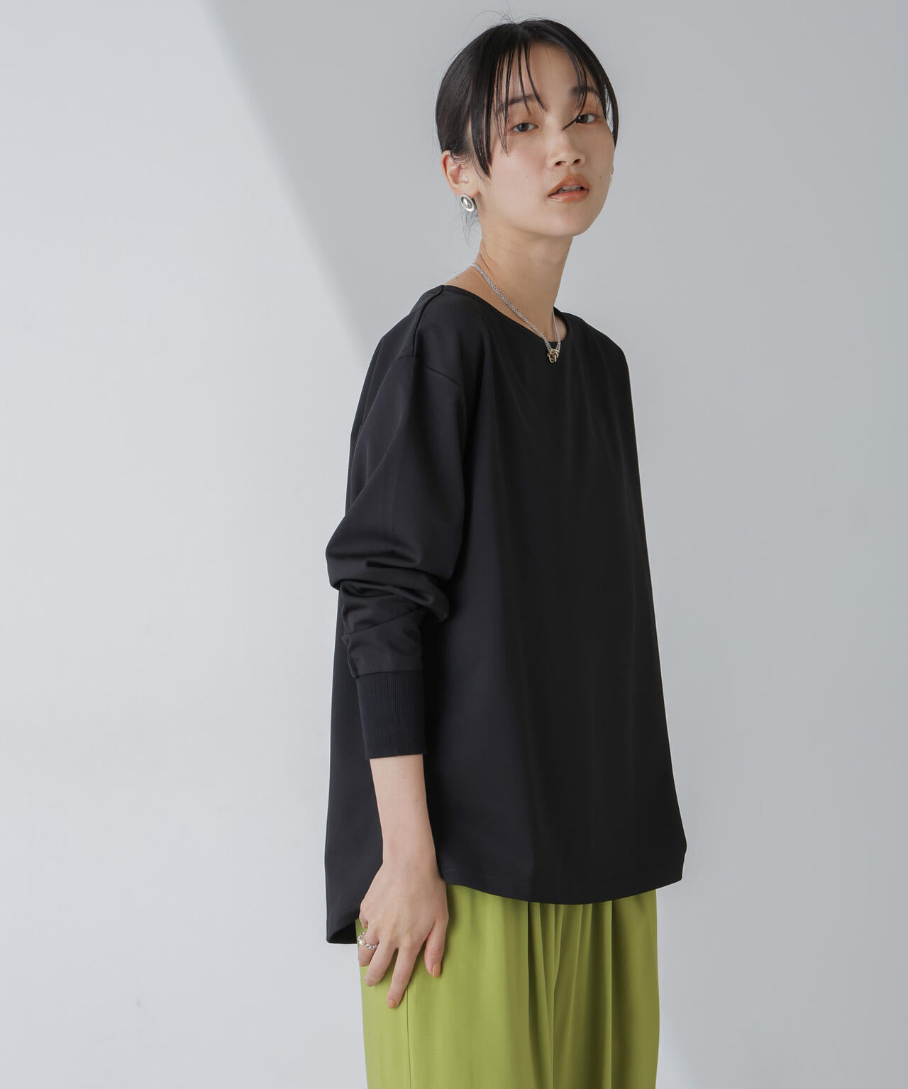 WEB限定/リブ付きれい見えジョーゼットカットソー