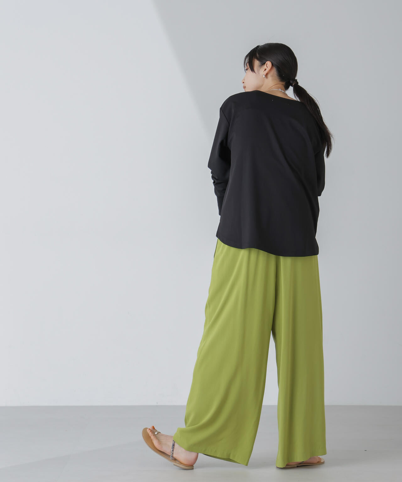 WEB限定/リブ付きれい見えジョーゼットカットソー