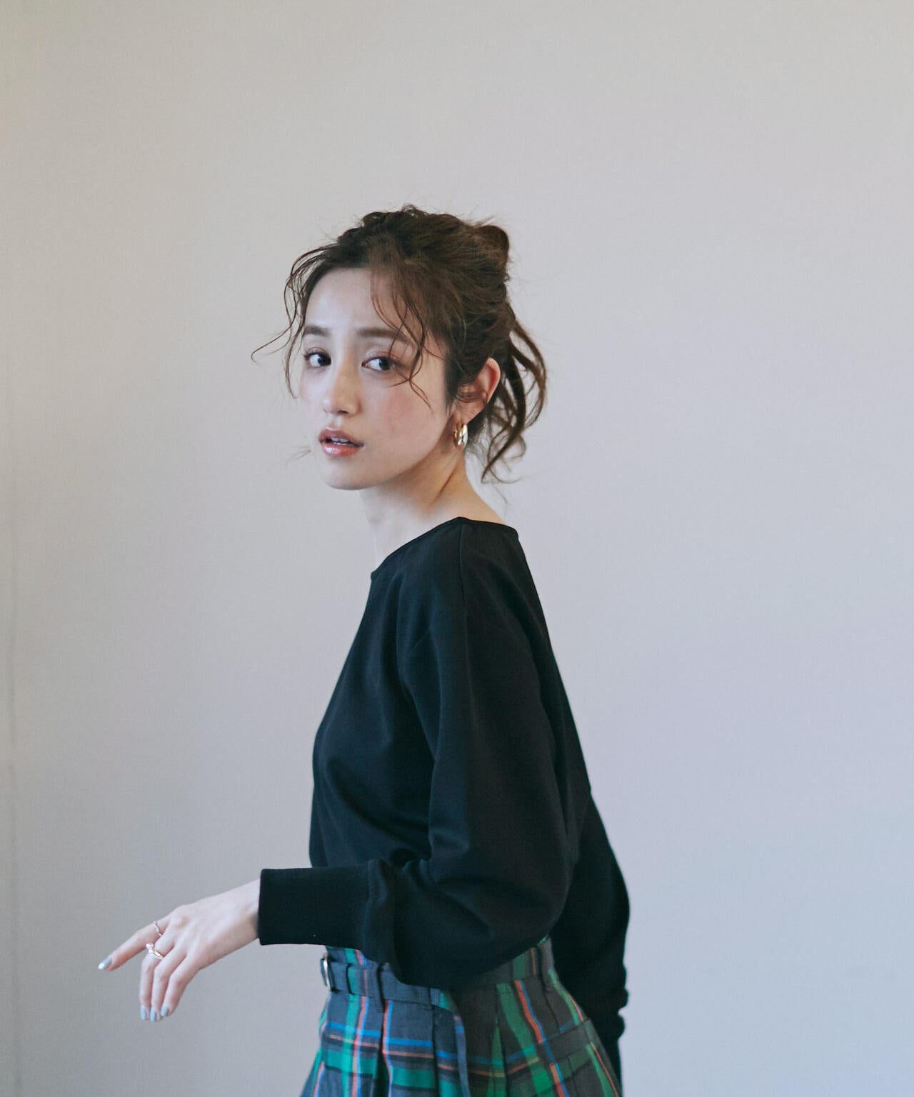 WEB限定/リブ付きれい見えジョーゼットカットソー