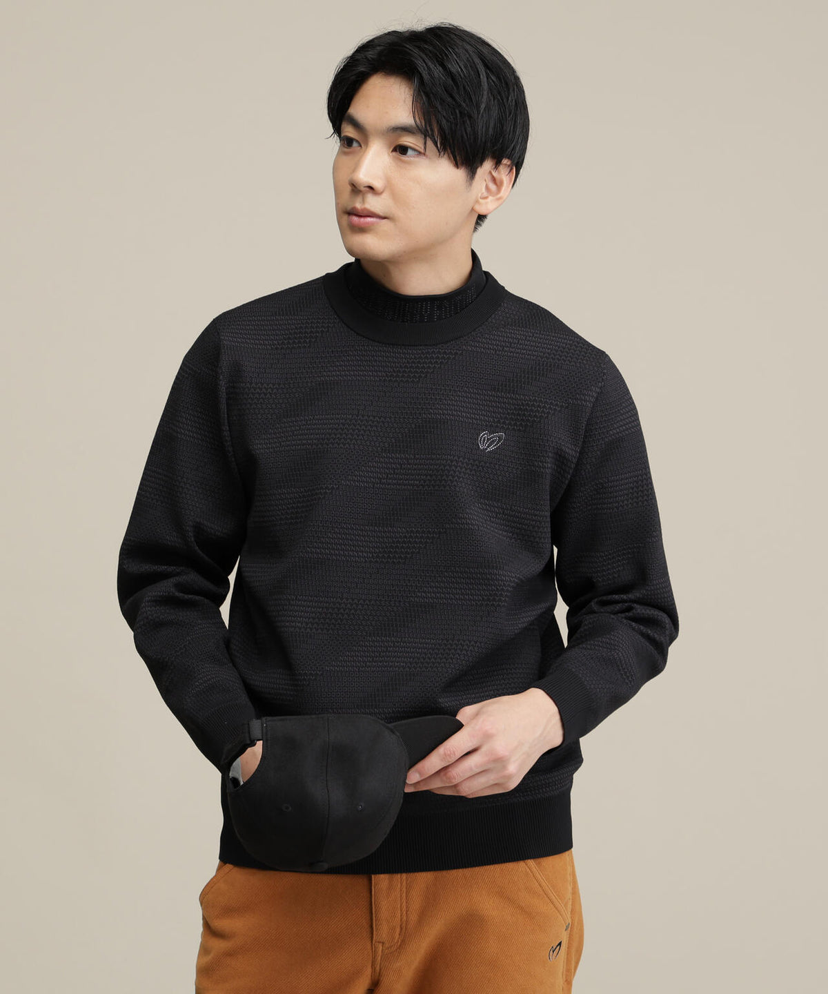 Wジャガードクルーネックニットプルオーバー (MENS)