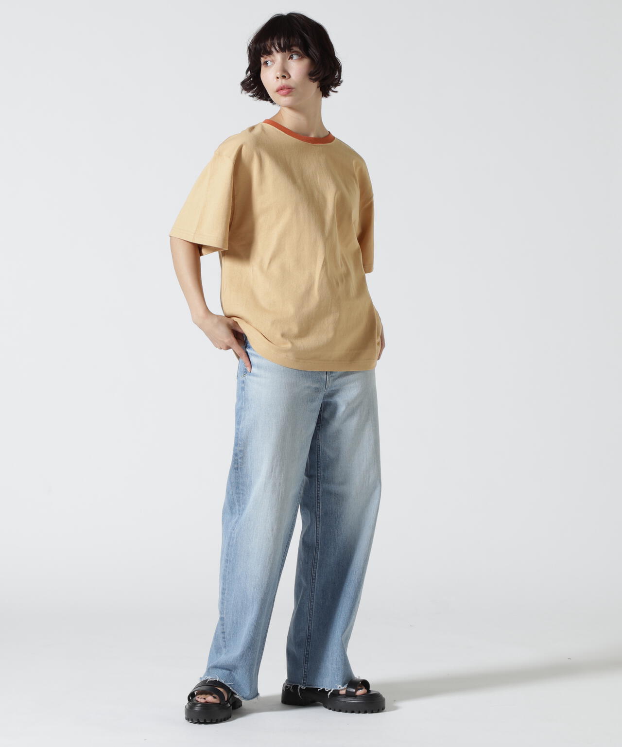 SOGLIA/ソリア OPEN END SOLID TEE リンガーティー