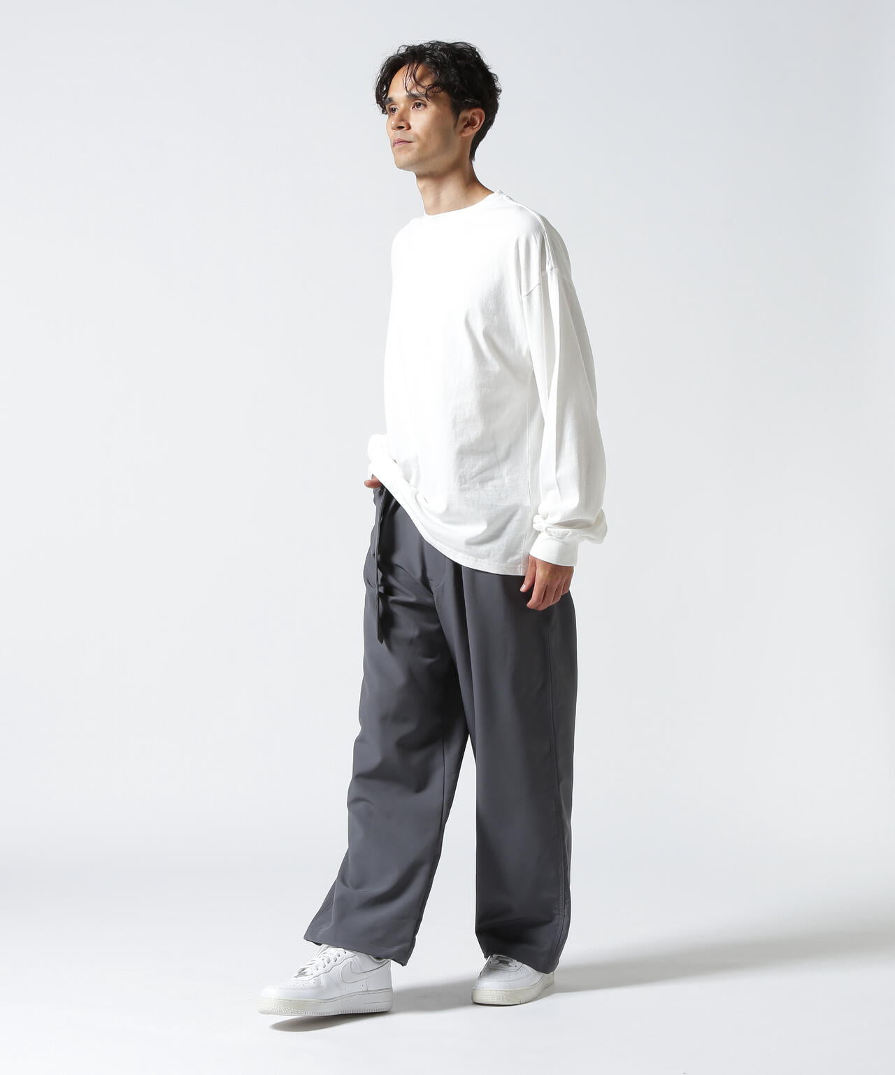 B omnivore  STRETCH POLYESTER BELT LOOSE PANTS
