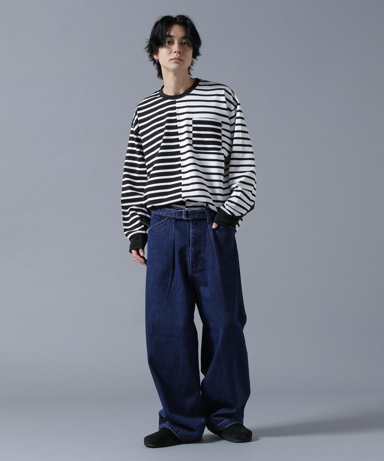 B omnivore/ビーオムニボー　DENIM BELT LOOSE PANTS