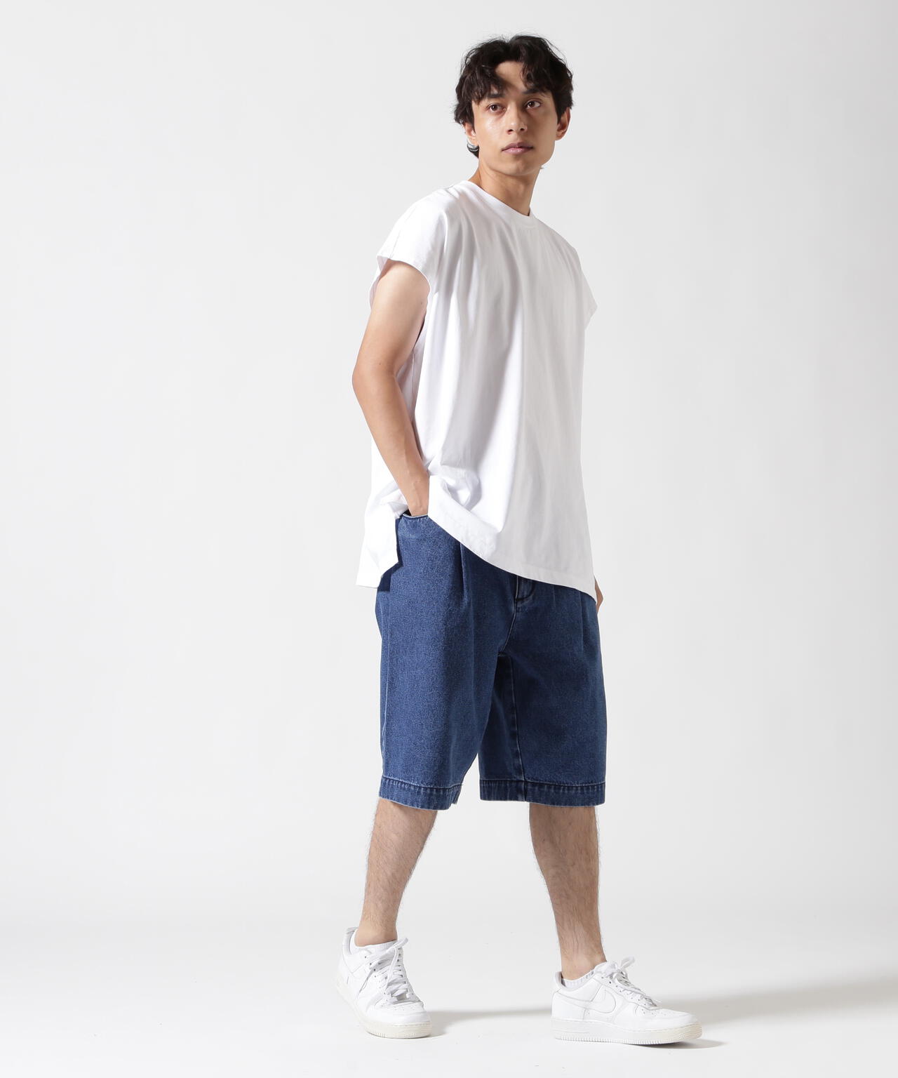 B omnivore/ビーオムニボー　DENIM WIDE SHORTS デニムワイドショーツ