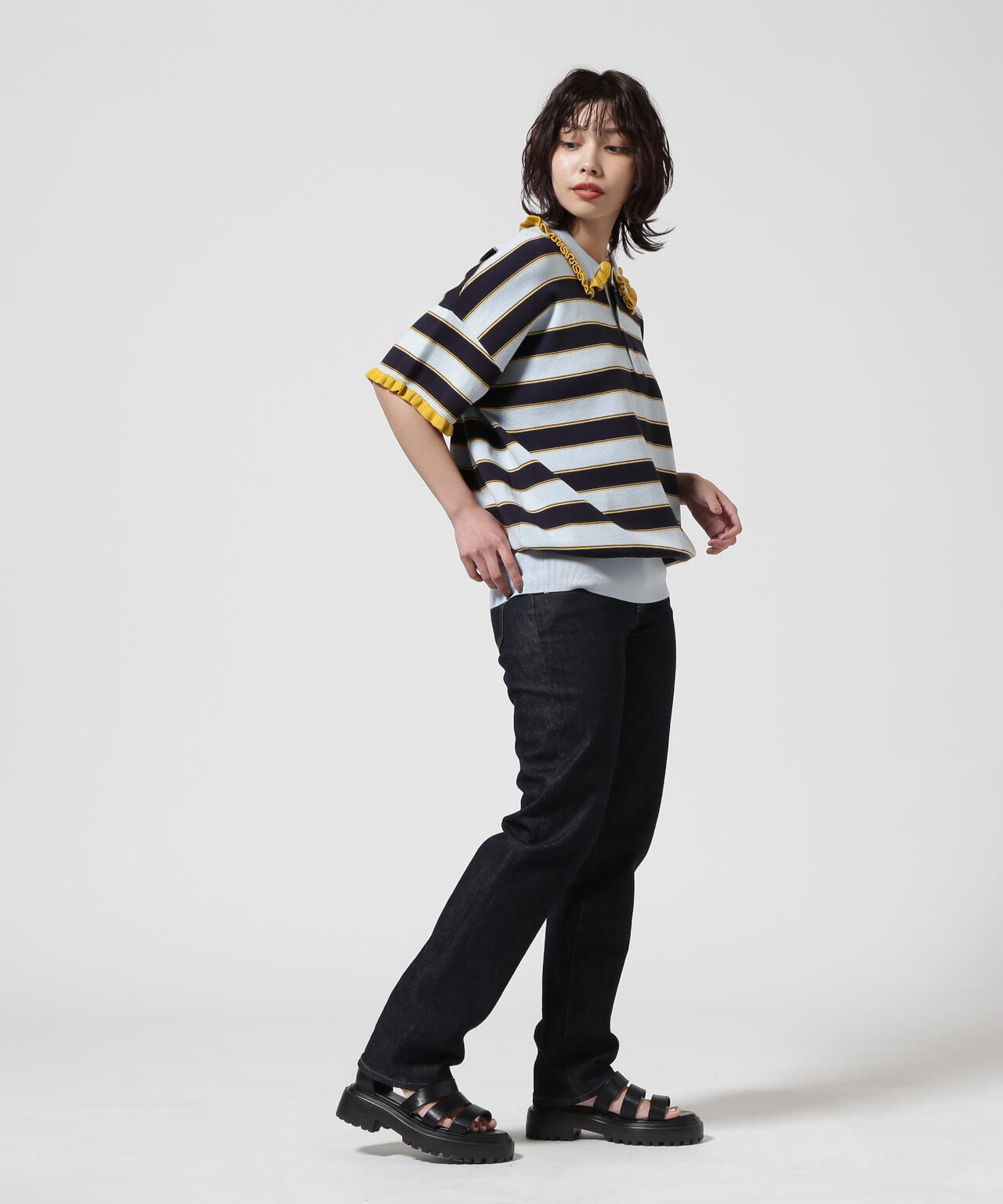 RHODOLIRION/ロドリリオン　Frill Polo Sweater フリルポロセーター