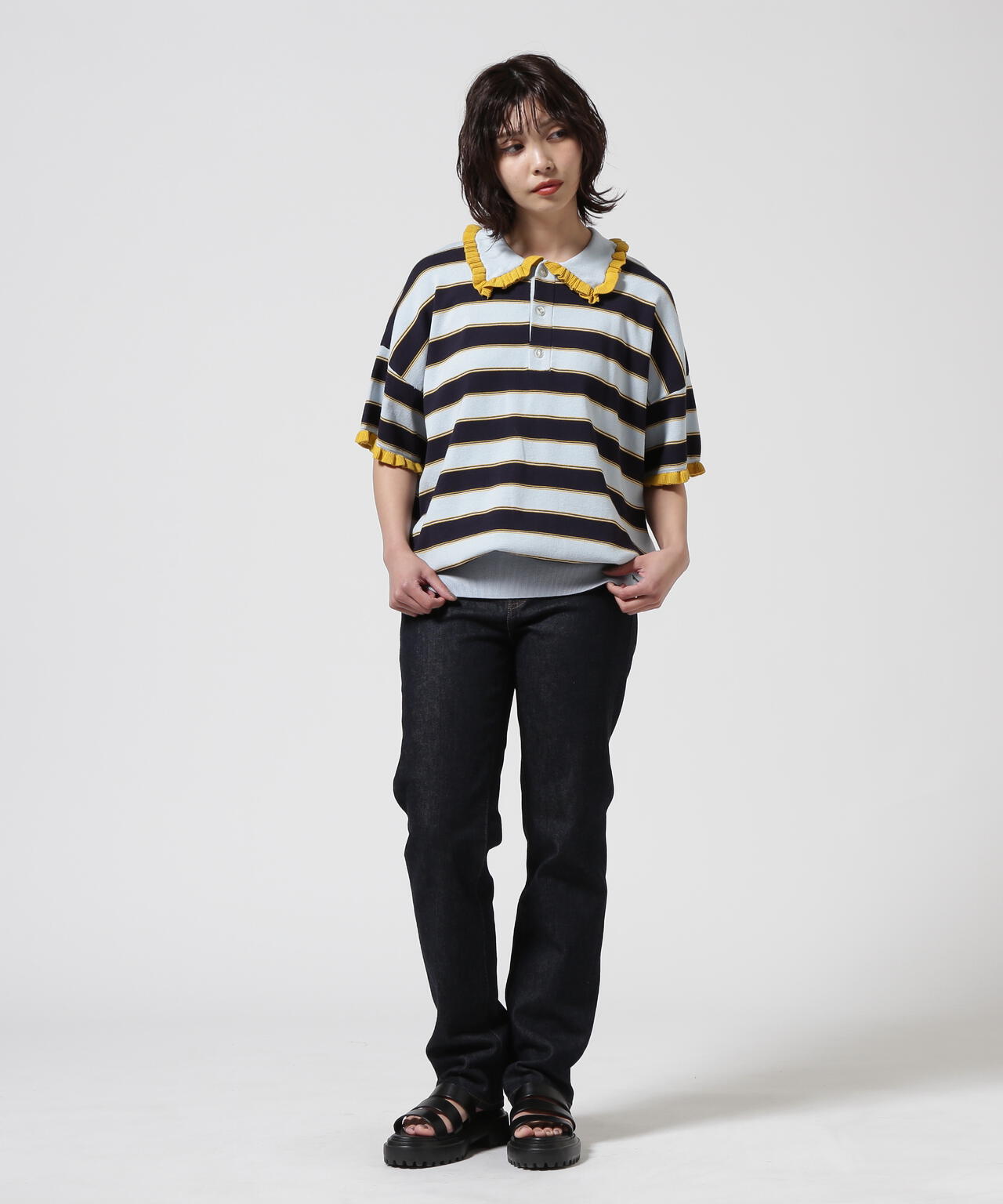 RHODOLIRION/ロドリリオン　Frill Polo Sweater フリルポロセーター