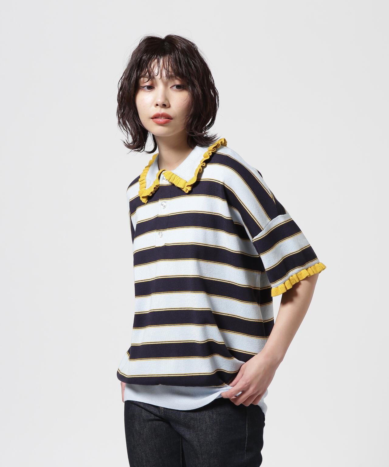RHODOLIRION/ロドリリオン　Frill Polo Sweater フリルポロセーター