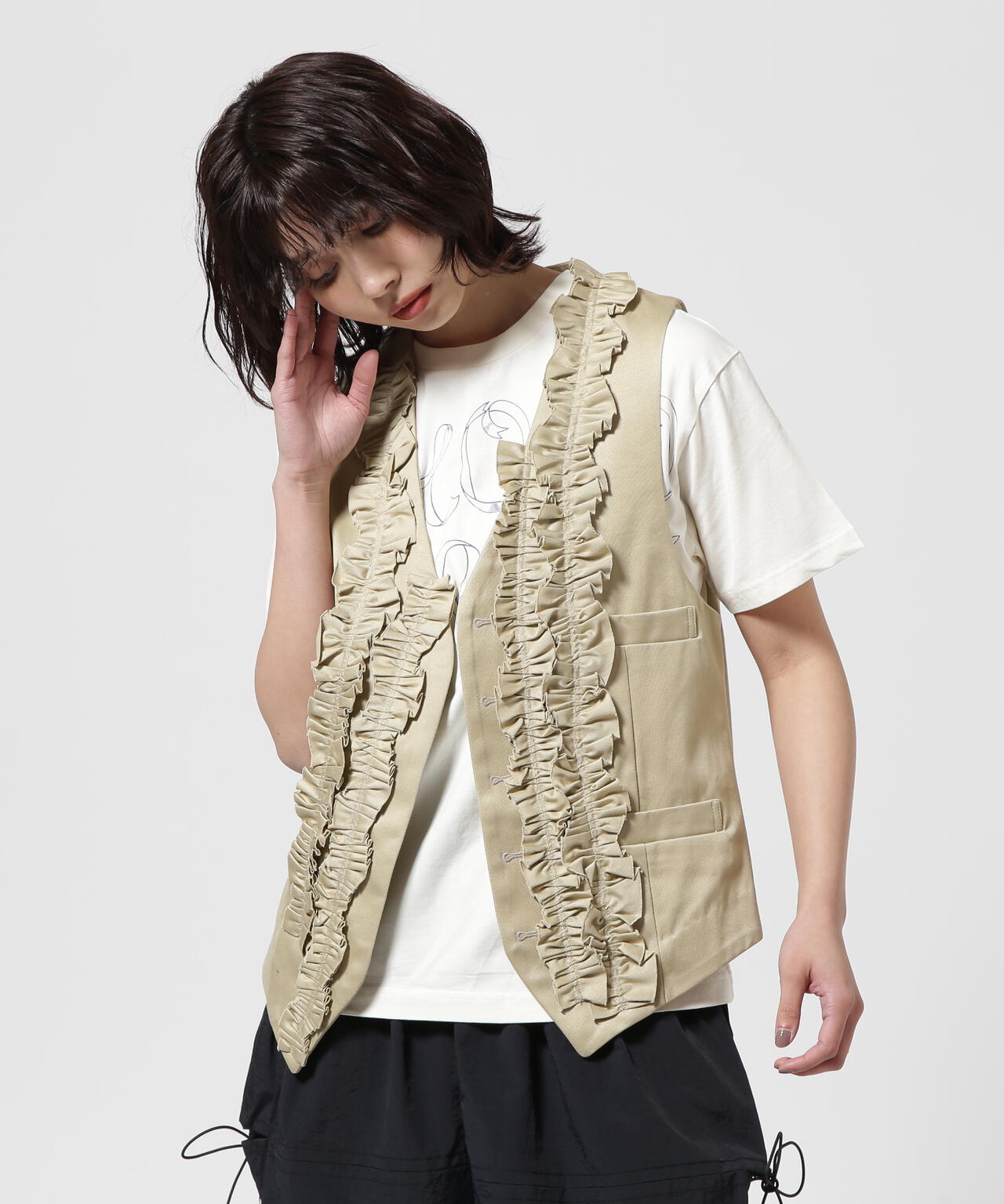 RHODOLIRION/ロドリリオン　Frill Vest - Chino Cloth