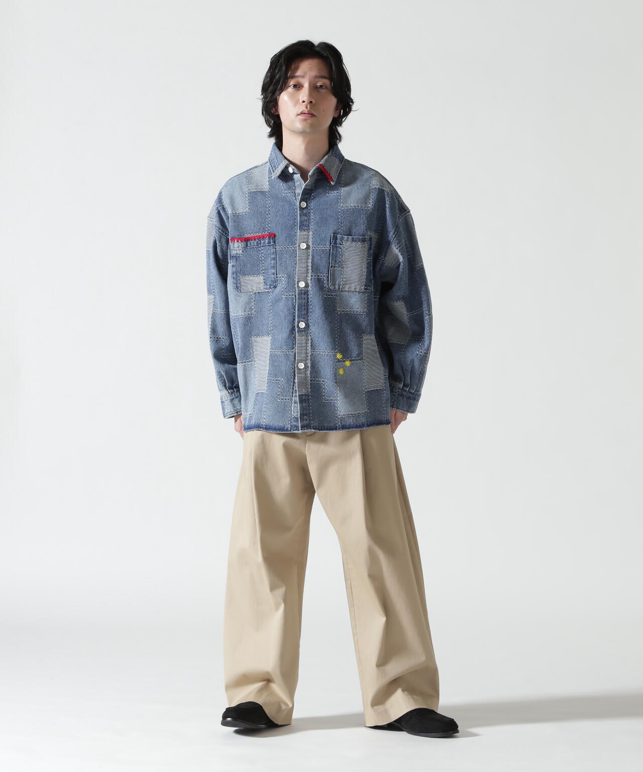 B omnivore/ビーオムニボー　PATCHWORK DENIM SHIRT
