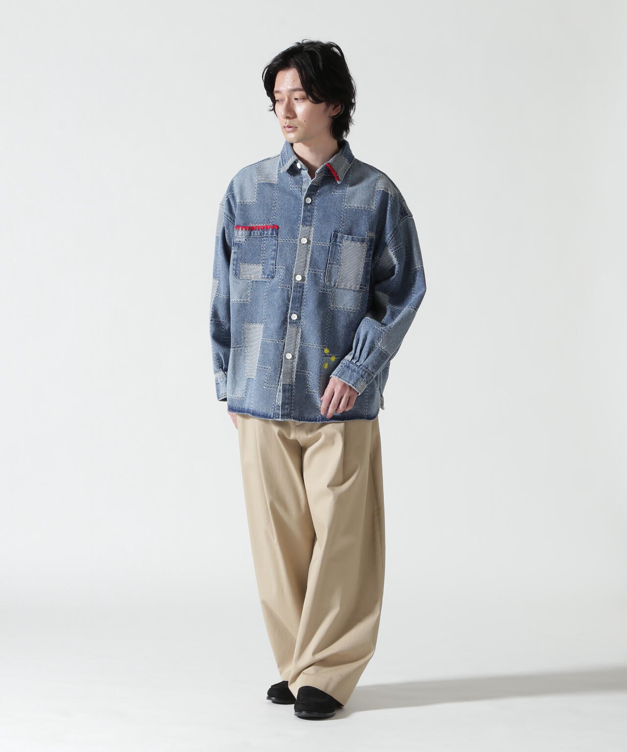 B omnivore/ビーオムニボー　PATCHWORK DENIM SHIRT