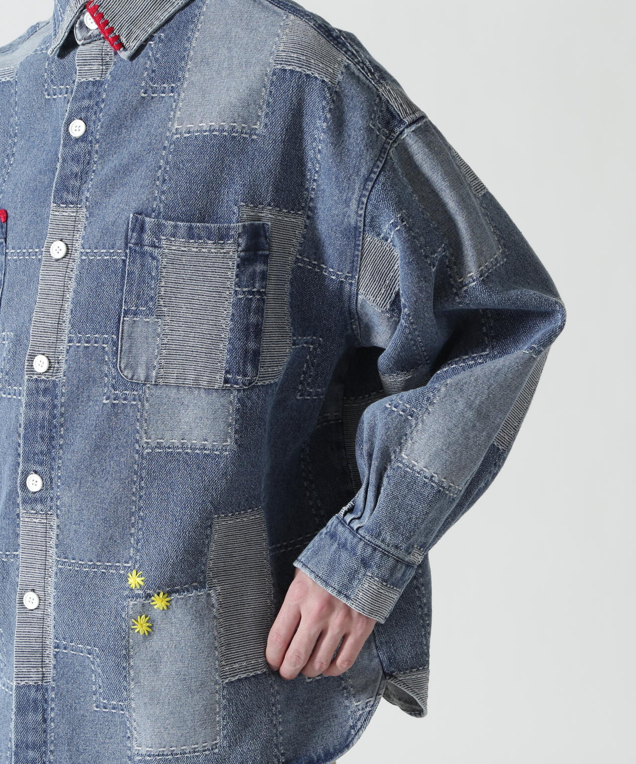 B omnivore/ビーオムニボー　PATCHWORK DENIM SHIRT