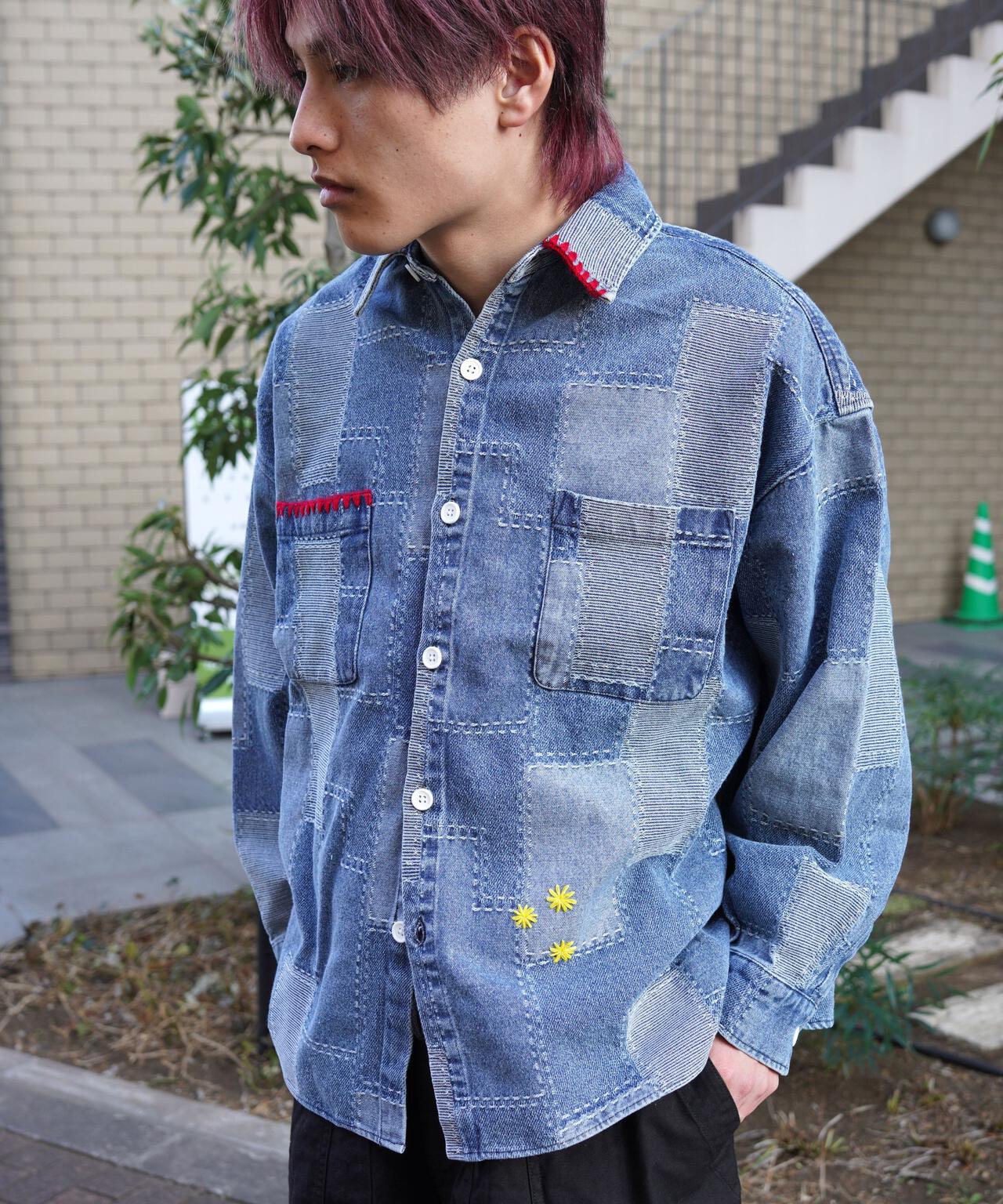 B omnivore/ビーオムニボー　PATCHWORK DENIM SHIRT