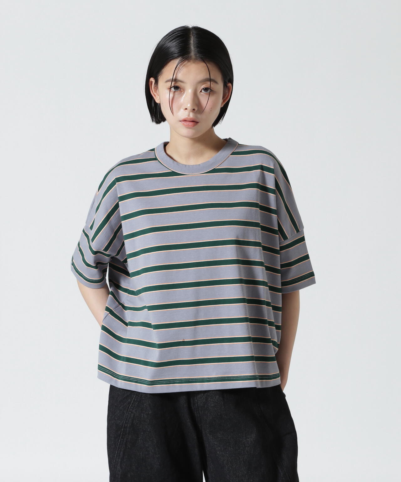 B omnivore/ビーオムニボー　天竺ボーダーワイドTEE  WOMEN'S