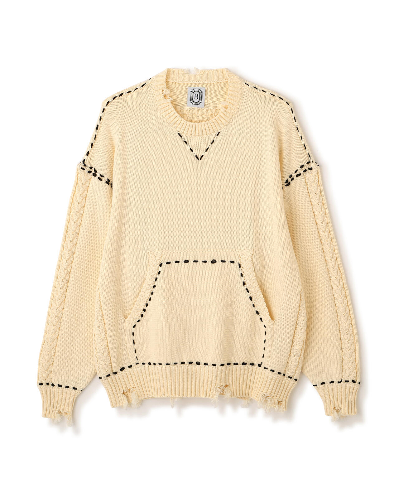 B omnivore/ビーオムニボー　HANDSTITCH CABLE KNIT CREWNECK ハンドステッチケーブルニットクルーネック