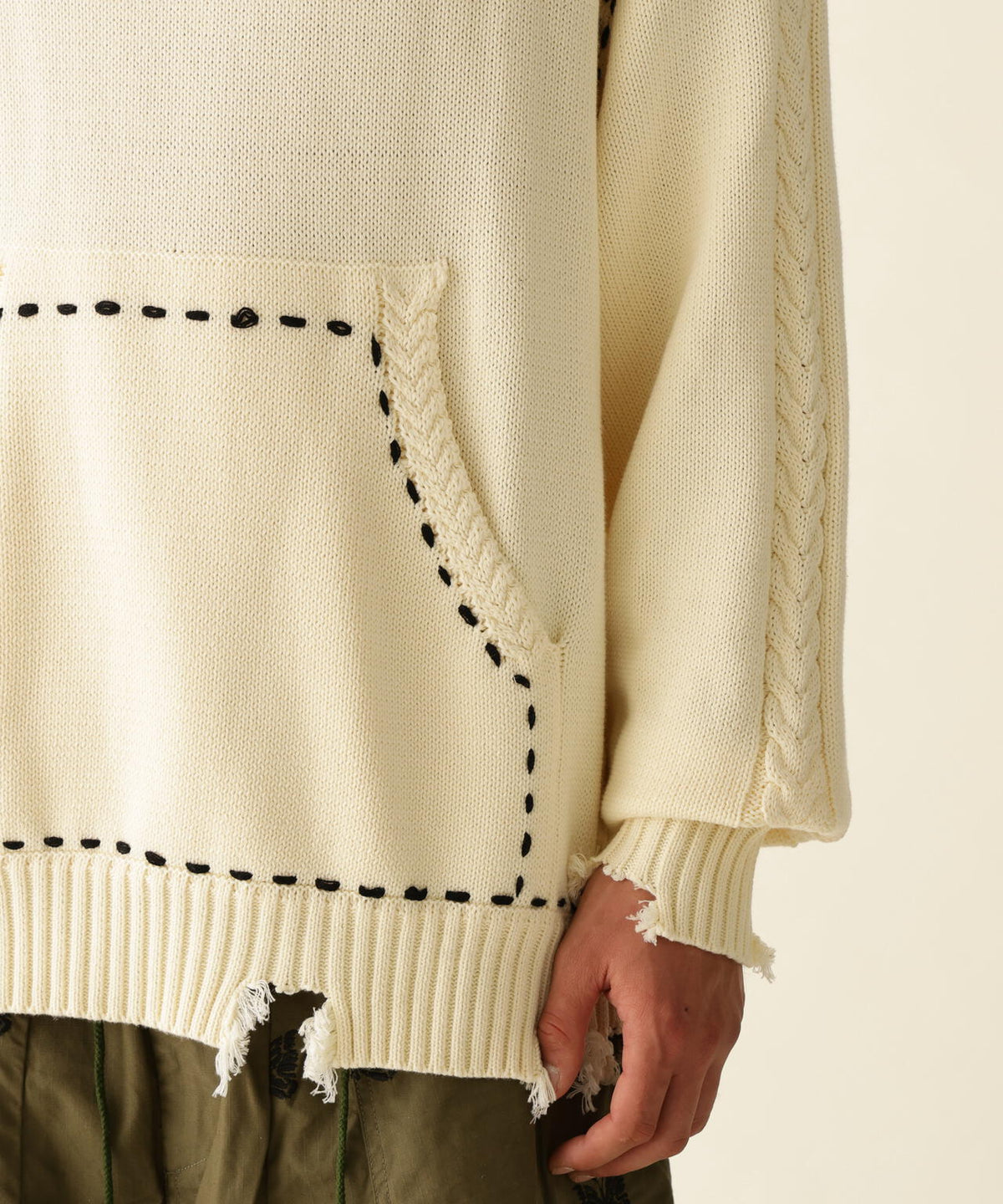 B omnivore/ビーオムニボー　HANDSTITCH CABLE KNIT CREWNECK ハンドステッチケーブルニットクルーネック