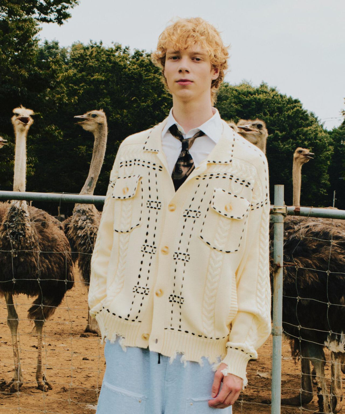 B omnivore/ビーオムニボー　HANDSTITCH CABLE KNIT JACKET ハンドステッチケーブルニットジャケット