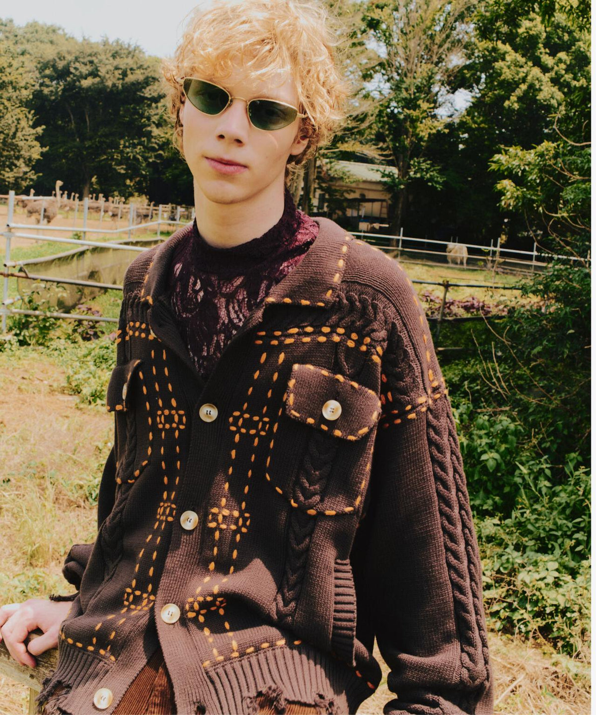 B omnivore/ビーオムニボー　HANDSTITCH CABLE KNIT JACKET ハンドステッチケーブルニットジャケット