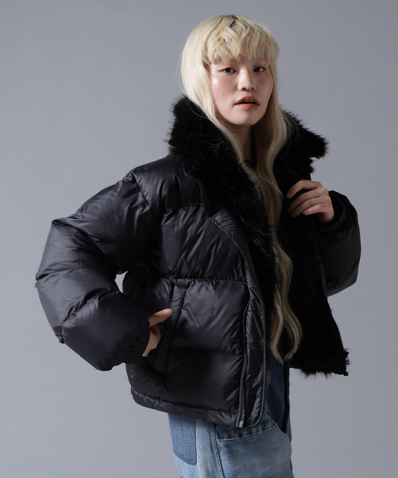 B omnivore/ビーオムニボー　NYLON FUR STAND BLOUSON