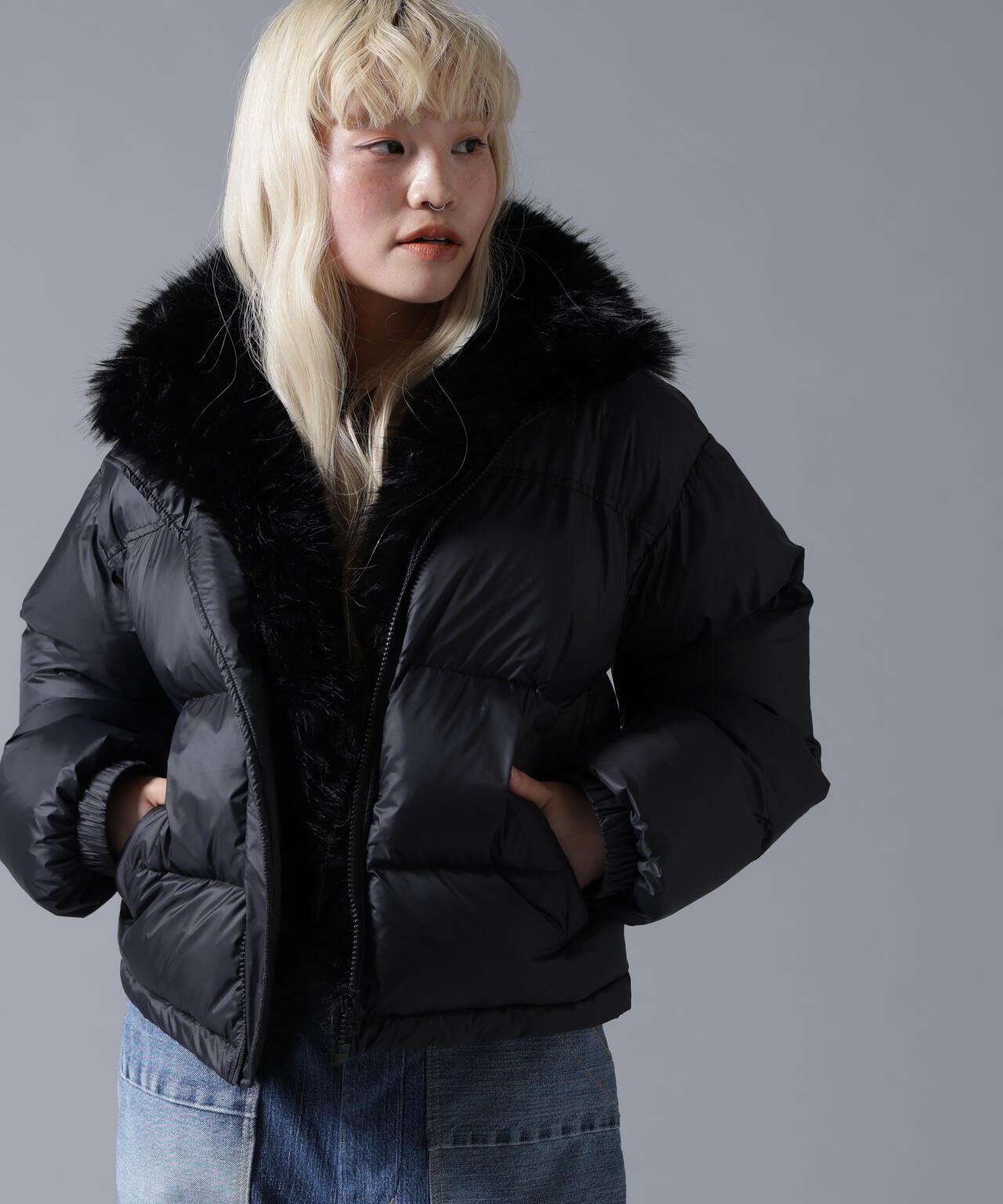 B omnivore/ビーオムニボー　NYLON FUR STAND BLOUSON