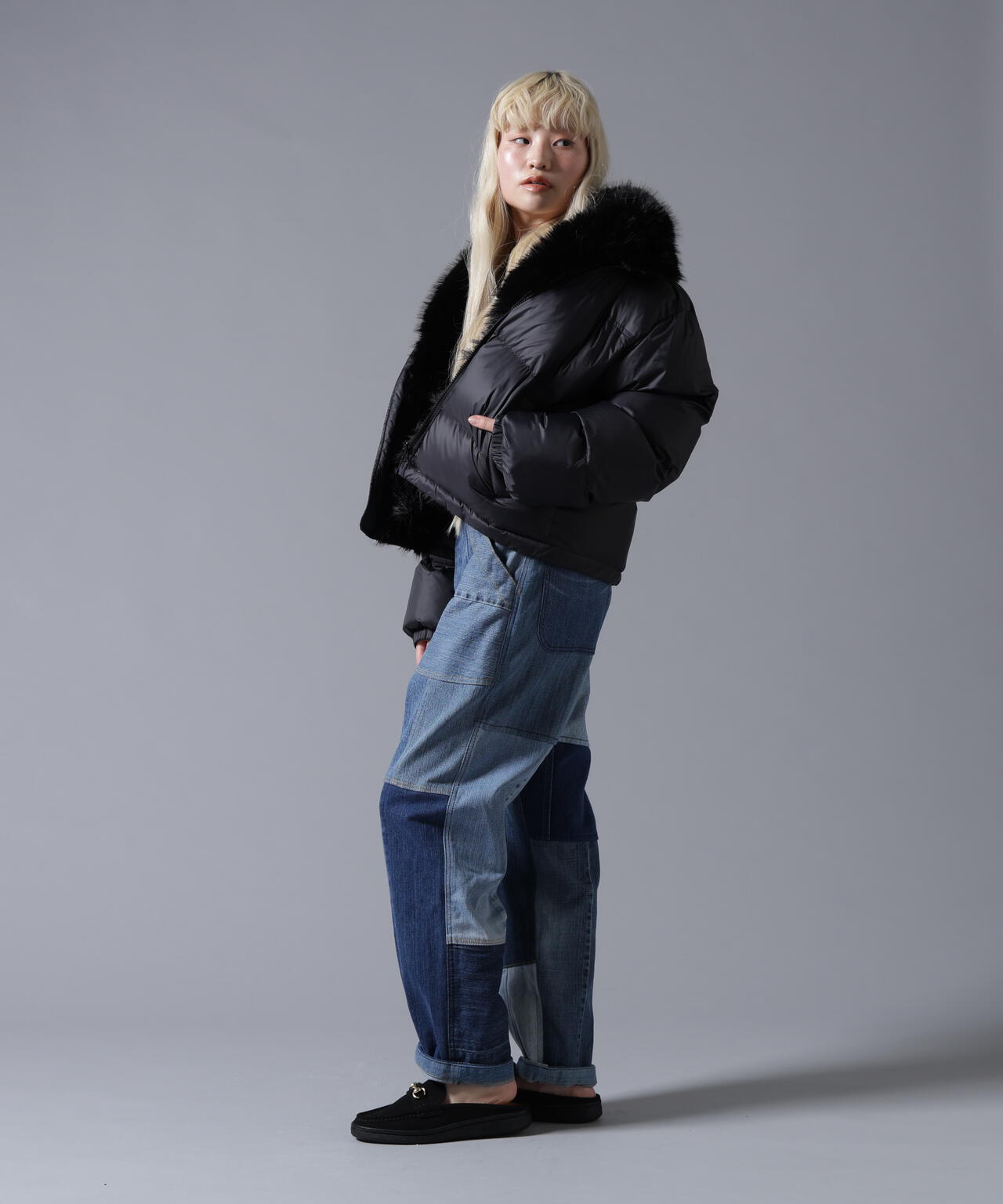 B omnivore/ビーオムニボー　NYLON FUR STAND BLOUSON