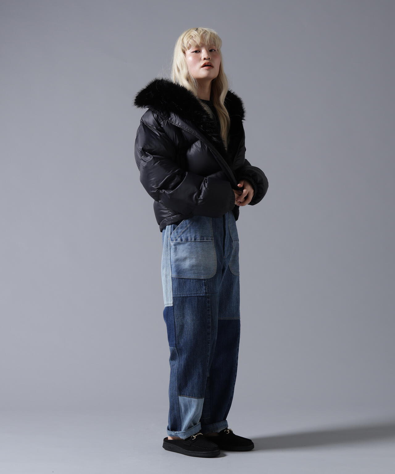 B omnivore/ビーオムニボー　NYLON FUR STAND BLOUSON