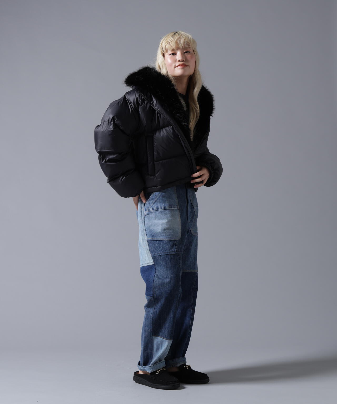 B omnivore/ビーオムニボー　NYLON FUR STAND BLOUSON