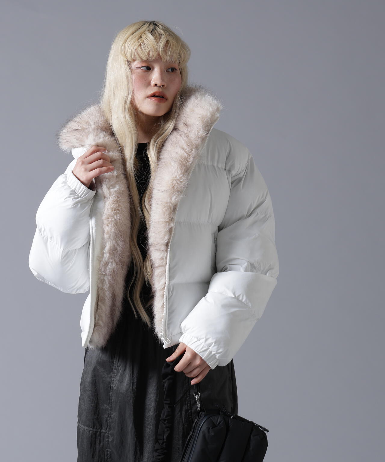 B omnivore/ビーオムニボー　NYLON FUR STAND BLOUSON
