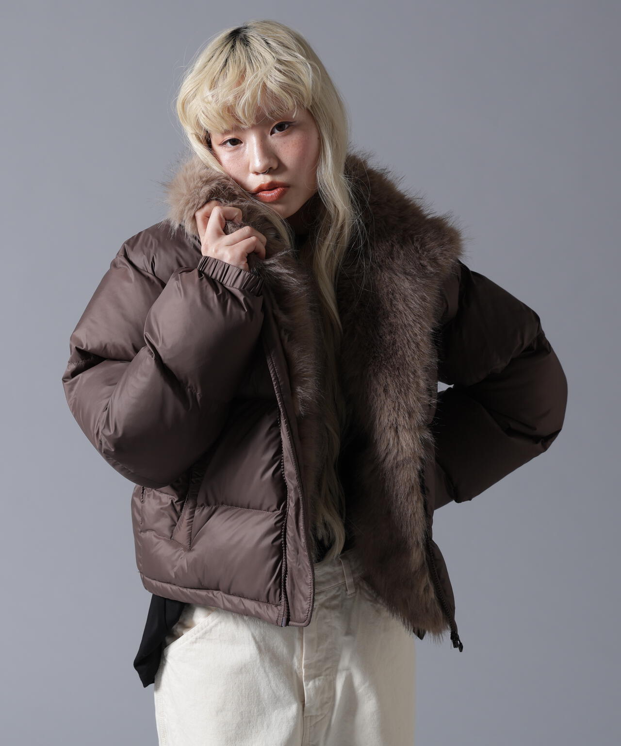 B omnivore/ビーオムニボー　NYLON FUR STAND BLOUSON