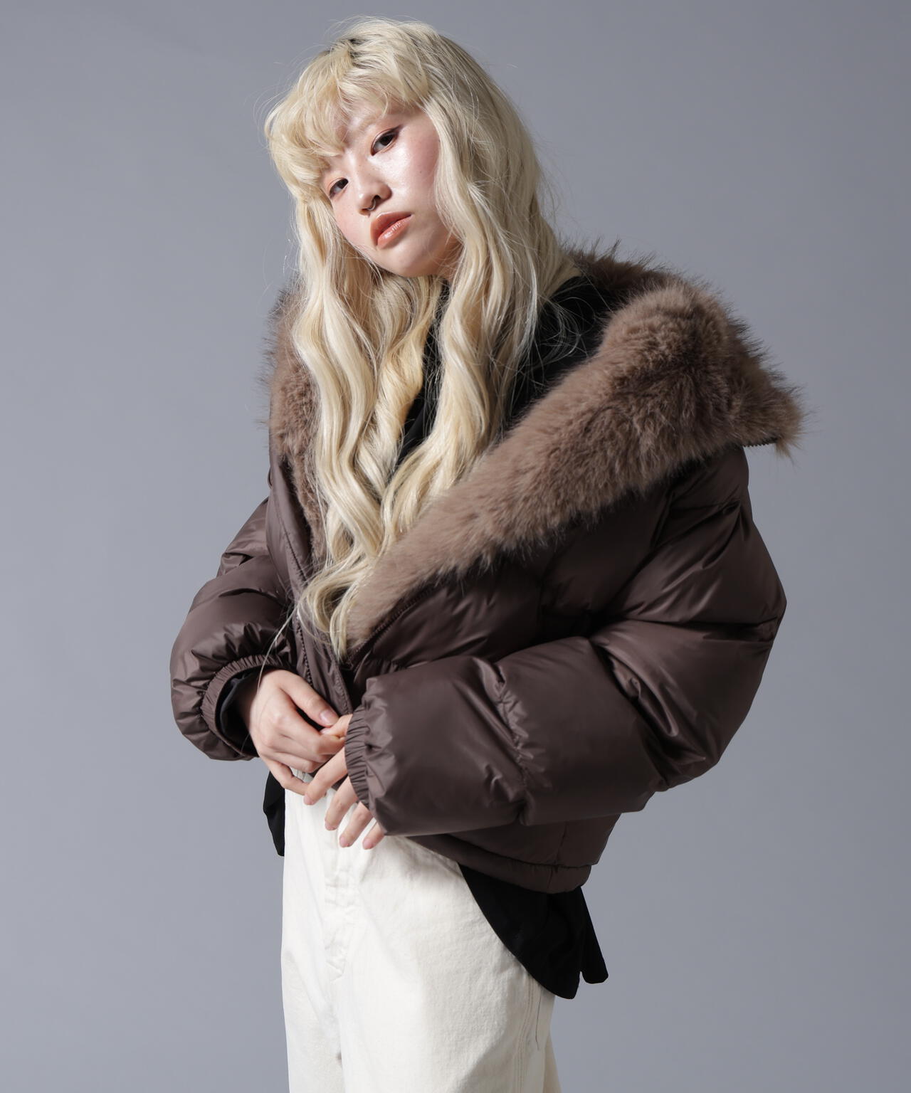 B omnivore/ビーオムニボー　NYLON FUR STAND BLOUSON
