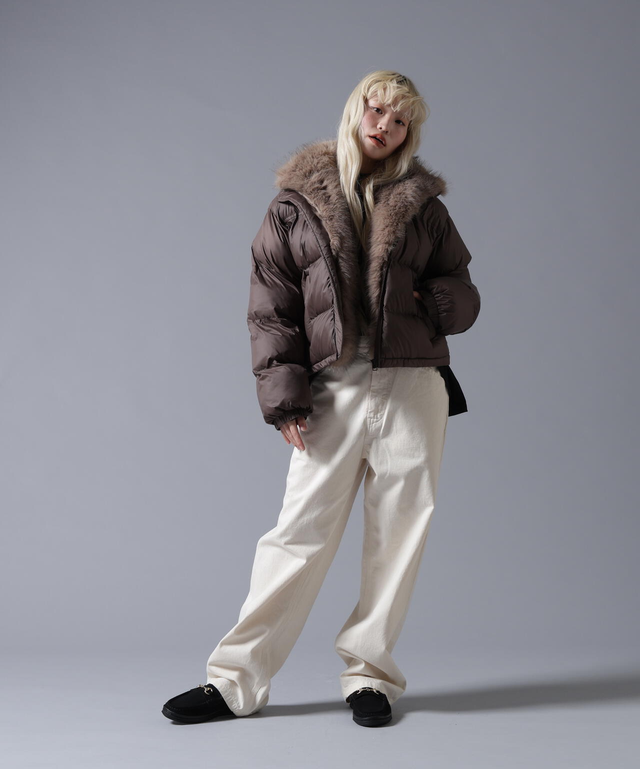B omnivore/ビーオムニボー　NYLON FUR STAND BLOUSON