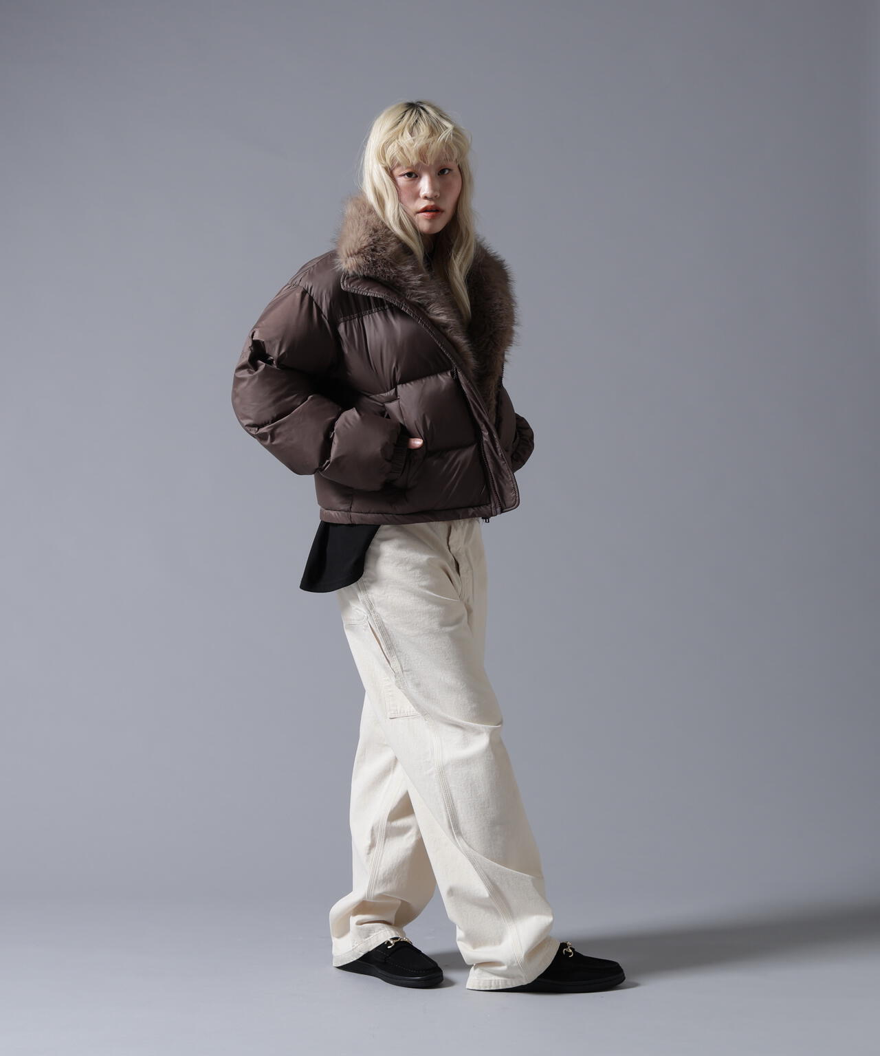 B omnivore/ビーオムニボー　NYLON FUR STAND BLOUSON