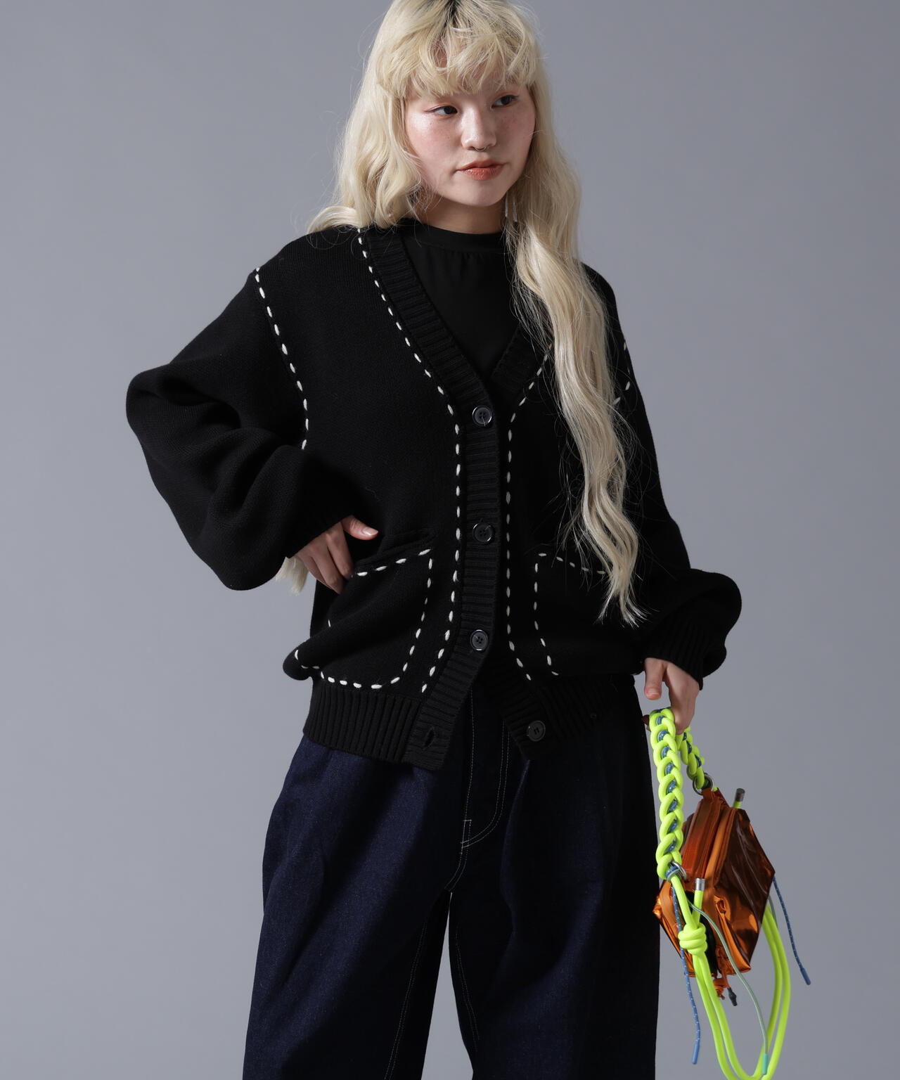 B omnivore/ビーオムニボー　STITCH KNIT CARDIGAN