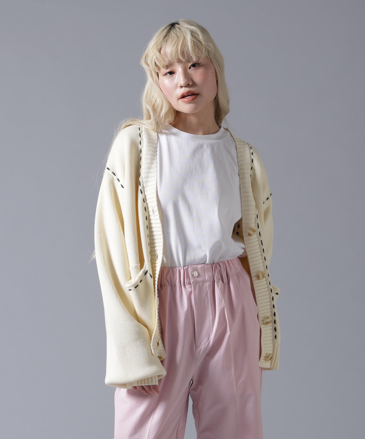 B omnivore/ビーオムニボー　STITCH KNIT CARDIGAN